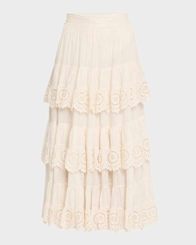 Lucky Embroidered Midi Skirt